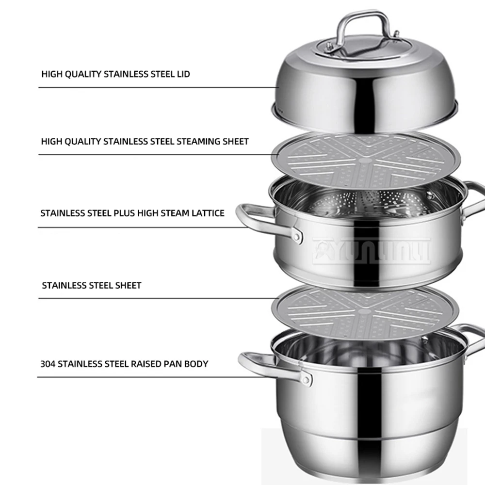 

Stainless Steel Food Steamer Pot Double Layers Boiler Large Capacity Steaming Fish Pot for Induction Cooker Gas Stove