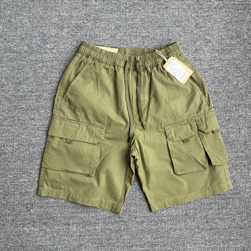 100% Cotton Washed Summer Thin Shorts for Men Retro Harajuku Fashion Loose Straight Workwear Multi 3D Pockets Cargo Half Pants