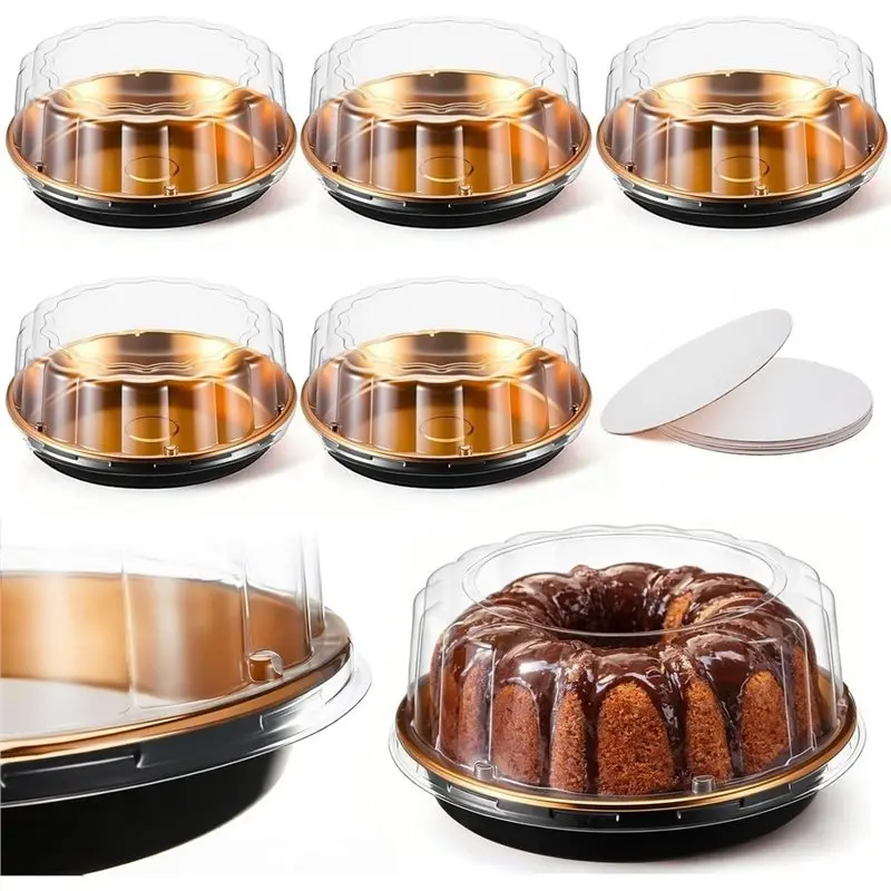 VELIF-Disposable Platter Pizza Carrier Boxes, 5 Pack 12 In Round Cake Containers And 5 Pack 10 In Cake Boards For Homemade Pies