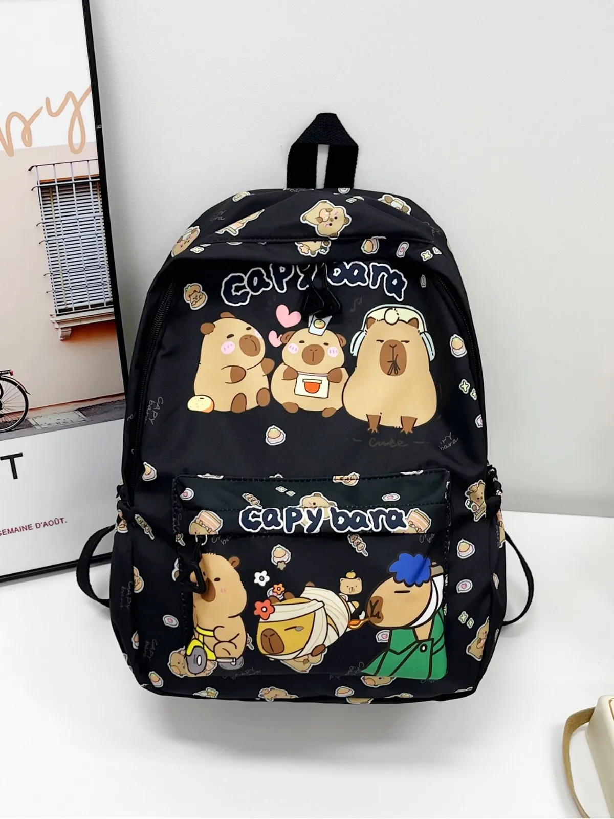 Cute Capybara Backpack Nylon Wide Straps Cartoon Animal Daypack Lightweight Foldable Large Capacity School Bag Kids Travel Bag