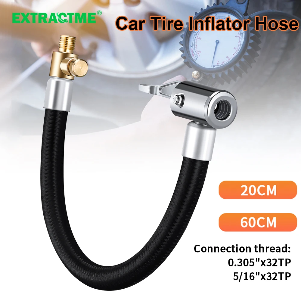 Extractme Tire Inflator Hose Bike Motorcycle Car Tire Air Inflator Hose Inflatable Pump Extension Tube Air Chuck with Connector