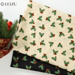 0.5M/1M/2M Christmas Style Fabric Holly Leaves Berries Print Holiday Fabric for Sewing Bag,Tablecloth,Quilting, DIY Decorations