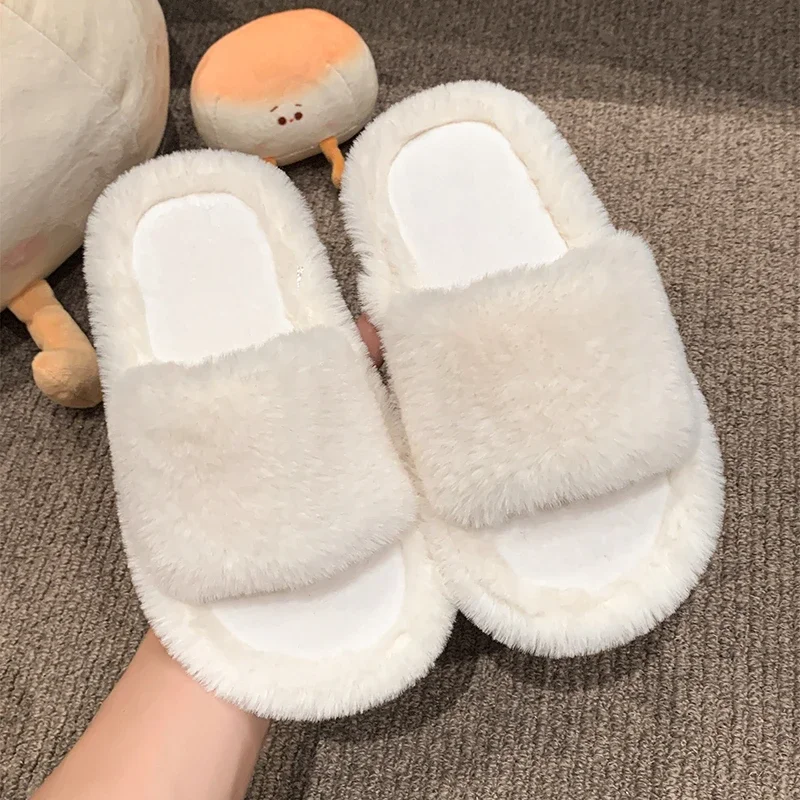 Simple Winter Children's Slippers Trend Soft Bottom Kids Warm Home Slippers Open-toe Girls Fluffy Plush Flat Slippers Non-slip