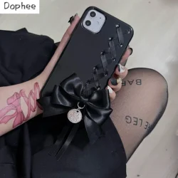 Dophee Original Dark Girls Lolita Handyhülle, geeignet für Äpfel, iPhone 13 14 15 16 Pro Max Subkultur Hot Chick Bow Handyhülle