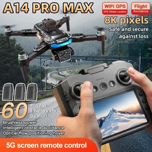 Dron GPS A14Pro Max Original, Dron Profesional 4K con Cámara Dual, Motor sin Escobillas, WIFI FPV, Plegable, Quadcopter RC, Helicóptero de Juguete