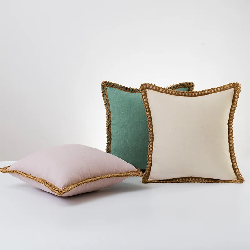 Solid color cotton linen cushion case corsage of flax trim cushion cover sofa bedside pillowcase