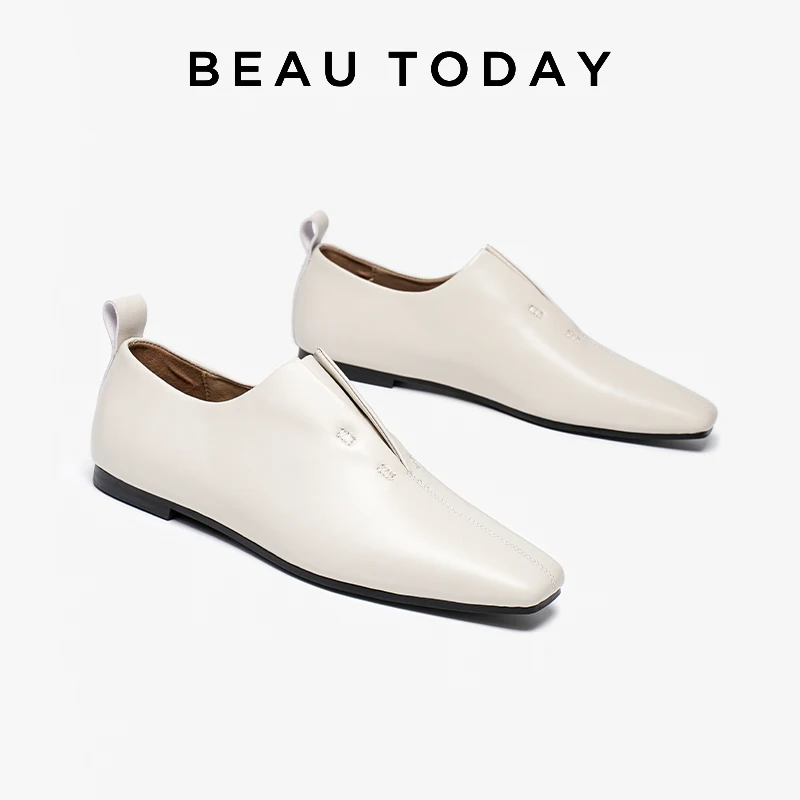 

BEAUTODAY Flats Women Genuine Sheepskin Square Toe Solid Color Slip-On Office Elegant 2023 Autumn Ladies Shoes Handmade 27916