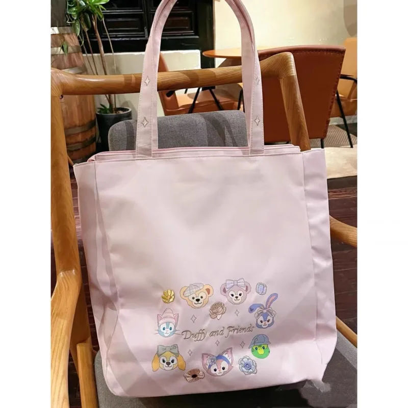 Miniso Disney Duff And Friends Pink Handbags Girls Embrodery Cartoon Cute Shoulder Bags Zipper Square Bags Student Kawaii Bag