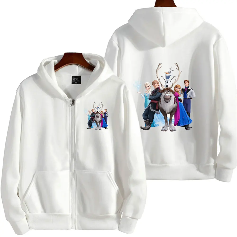 Korean Fashion Disney Frozen Pattern Hoodie y2k Women's Winter Warm Long Sleeve Hood Oversized Zipper Hoodie Weekend Streetwear