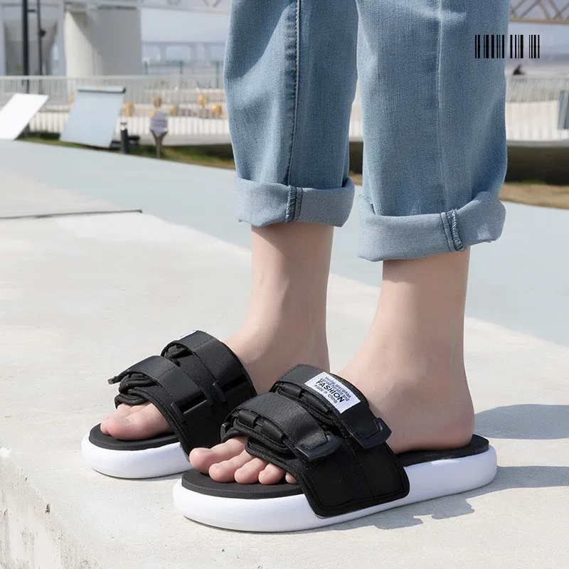 Summer Couple Home Shoes Lightweight and Comfortable Cool Slippers Trend Versatile External Wearing Velcro Casual Beach Slides