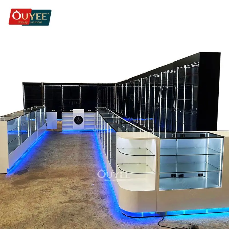 Customized-ouyee factory display cabinet wheels glass showcase glass display showcase smoke shop display cases Smoke Shop