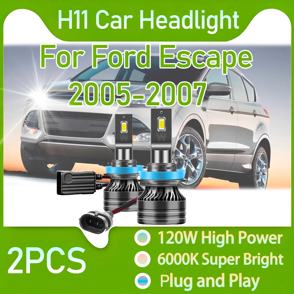 

2PCS H11 Car Headlight 120W 20000LM LED Headlight Low Beam Canbus No Error 6000K White LED Headlamp For Ford Escape 2005-2007