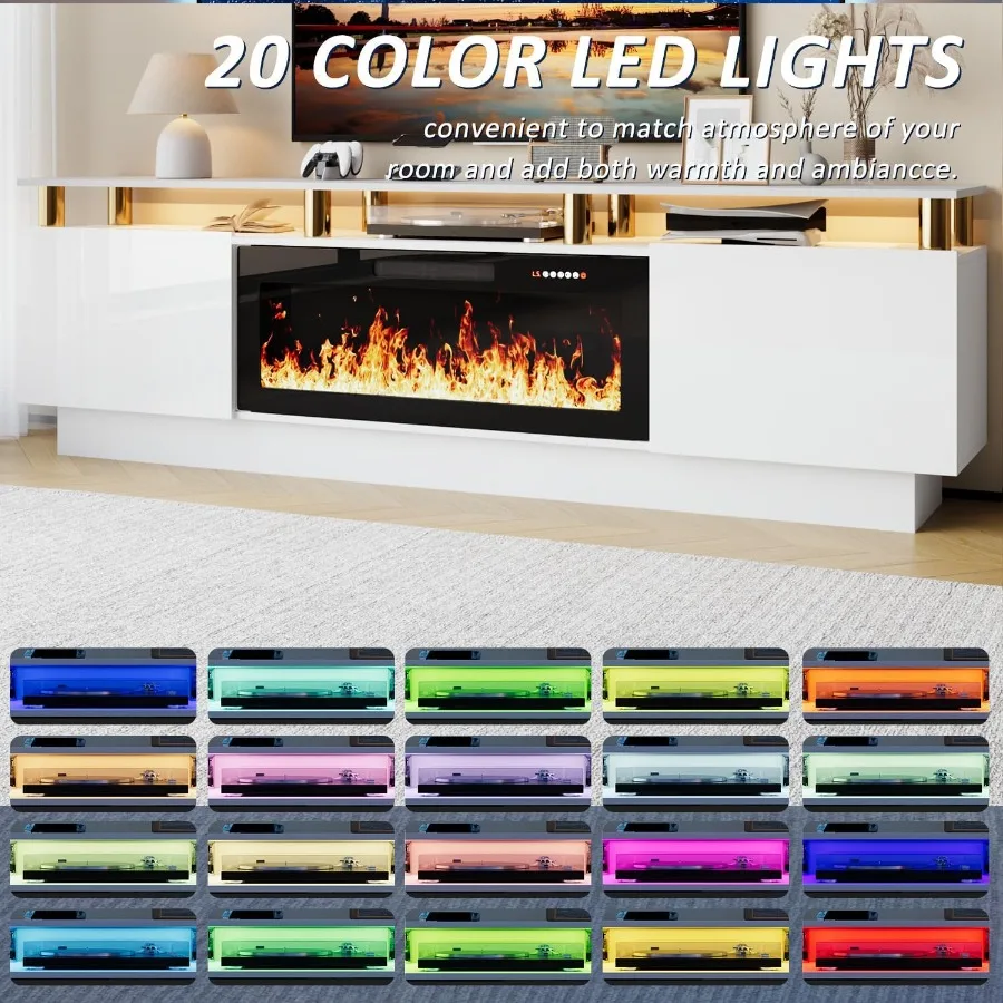 حامل تلفزيون مدفأة 80 بوصة لأجهزة التلفاز حتى 90 بوصة مع مدفأة كهربائية مقاس 36 بوصة عن بعد مركز ترفيه حديث باللون الأسود مع #4