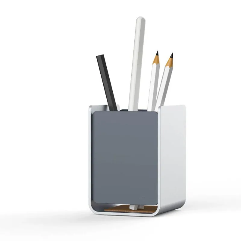 Premium Aluminum Alloy Pen Holder Minimalist Desktop Organizer Anodized Silver Finish Mortise & Tenon Structure