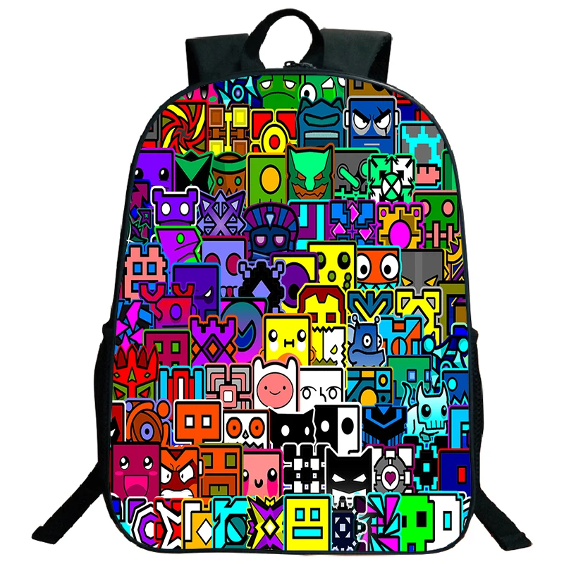 Large Capacity Geometry Dash Backpack for Teenage Students Travel Knapsack Boys Softback School Bags Kids Bookbag Laptop Bag