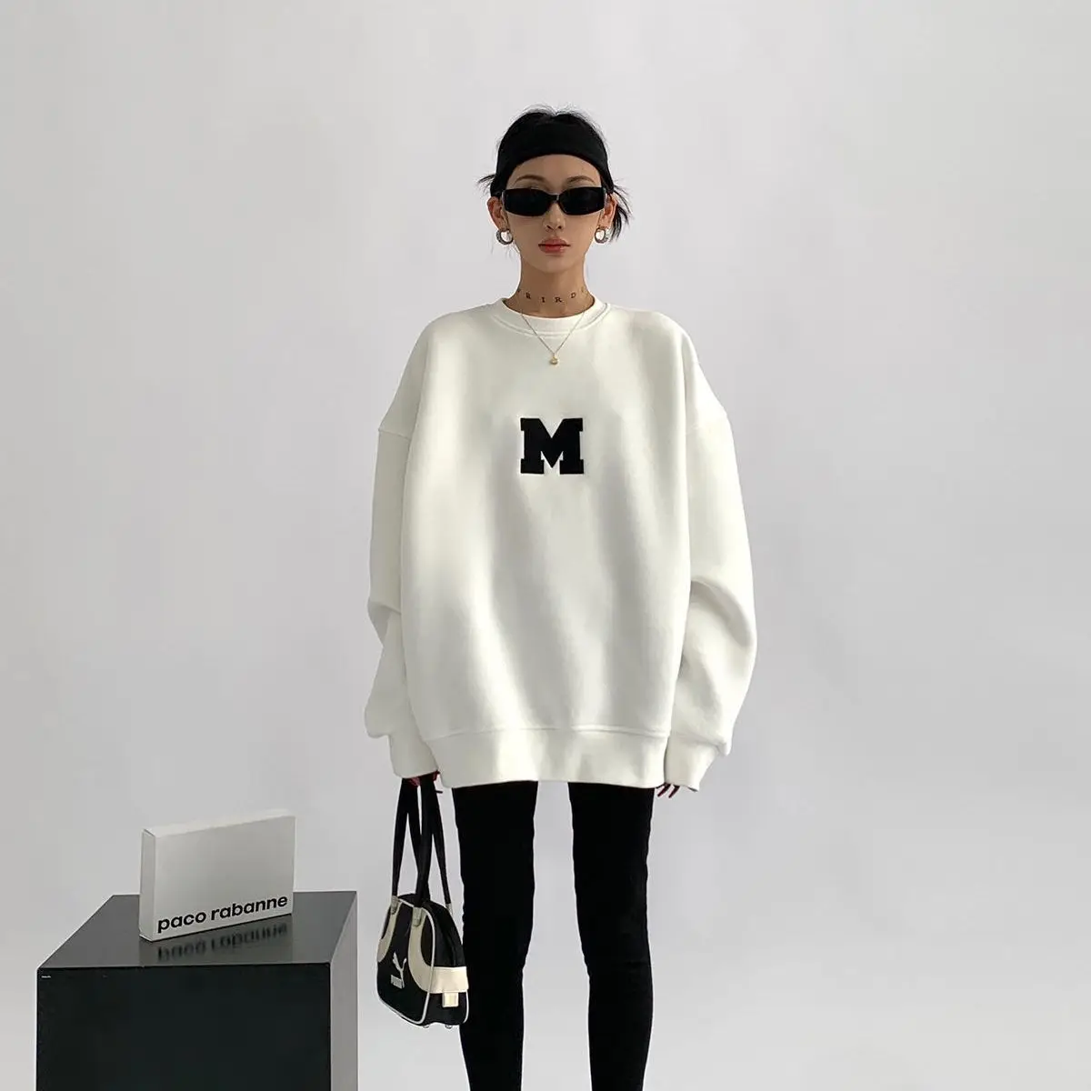 Imitation Embroidery Printed Composite Round Neck Hoodie for Women New Loose and Versatile Trendy Brand Top for Couples Unisex