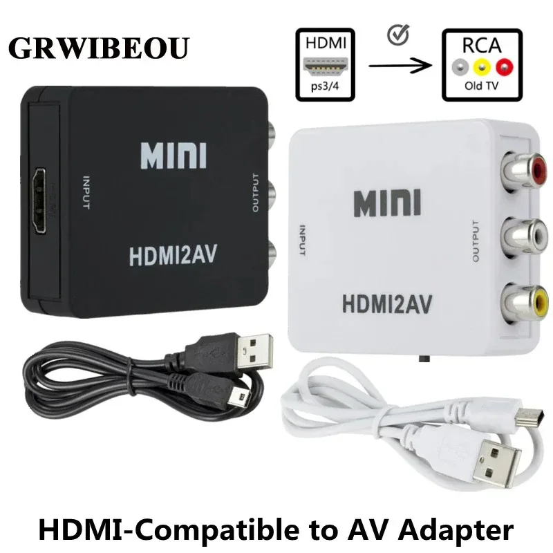 

GRWIBEOU HDMI-compatible TO AV Scaler Adapter Video Composite Converter Box HD to RCA AV/CVSB L/R Video 1080P Support NTSC PAL