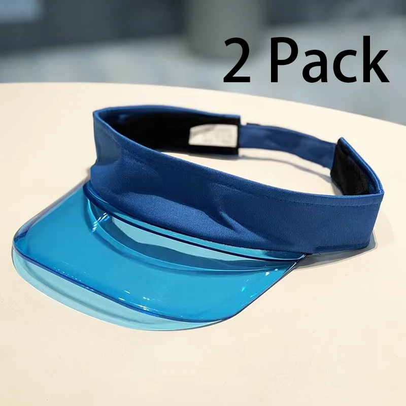 Blue 2 Pack Golf Hat Sun Protection Soft PVC Sun Hats for Outdoor Sport Party Tennis Running Beach Accessories Empty Top Visors