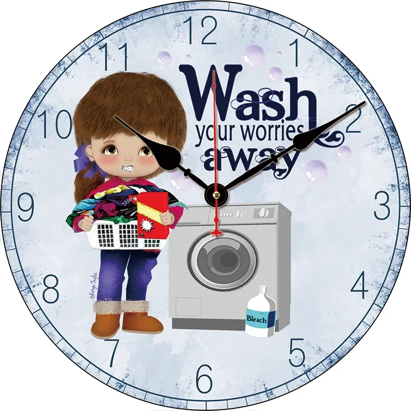 Cartoon Washing Machine Kitchen Round Wall Clock Large Dinning Restaurant Cafe Decor Wall Clock Silent Non-Ticking Nice For Gift