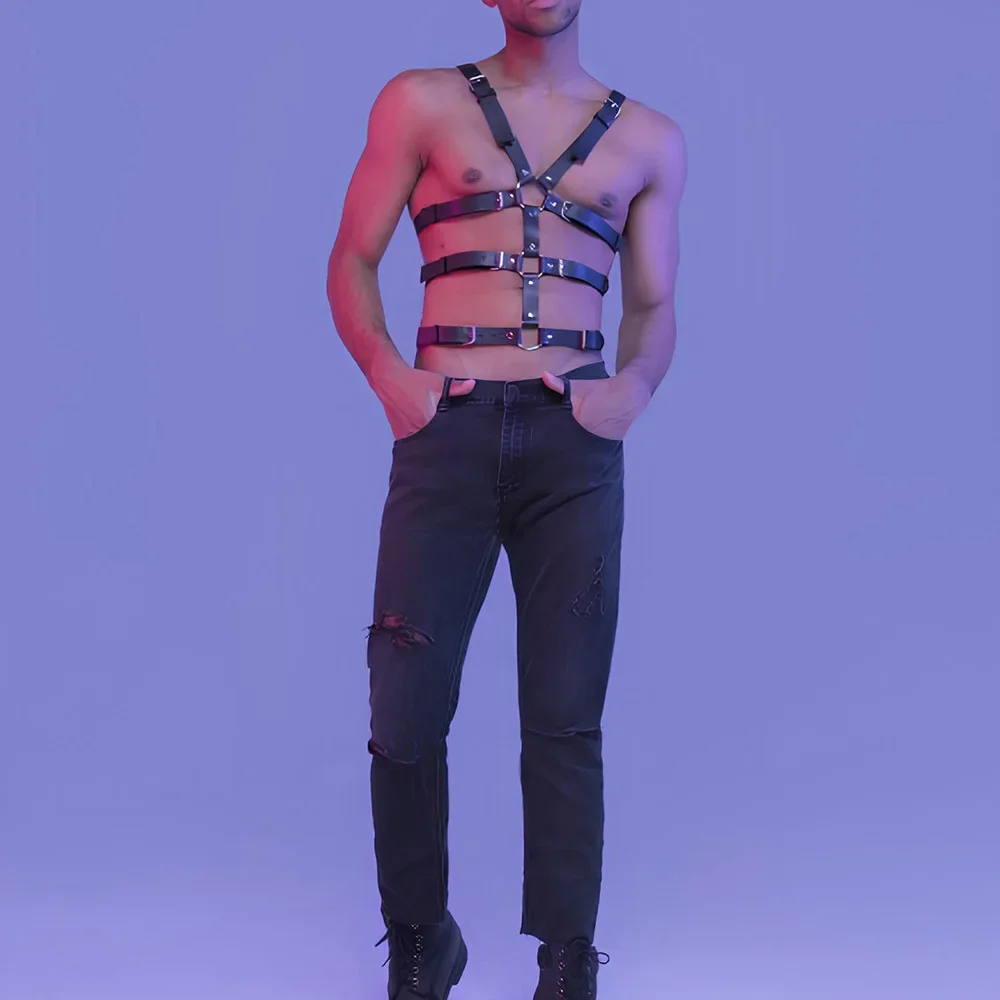 男性革ランジェリー性的胸ハーネス男性調節可能な絶賛ゲイ服緊縛フェチフルボディハーネスベルトストラップセックス用