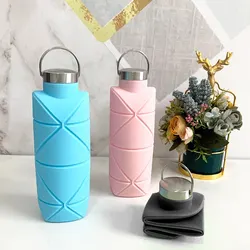 1Pc 750Ml Collapsible Water Bottle Leakproof Valve Reusable Silicone Foldable Travel Water Bottle for Gym Camping Hiking Travel
