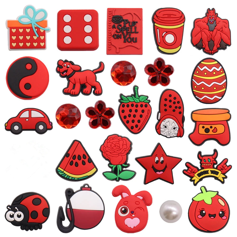 

Wholesale 50Pcs Red Series Strawberry Tomato Gift Box Sandals Shoe Buckle Charms Kids Decorations DIY Backpack