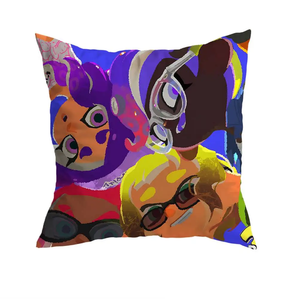 Splatoon Anime Pillow Case Anti-dustmite Pillowcase Invisible zipper silky short plush Sofa cushion cover