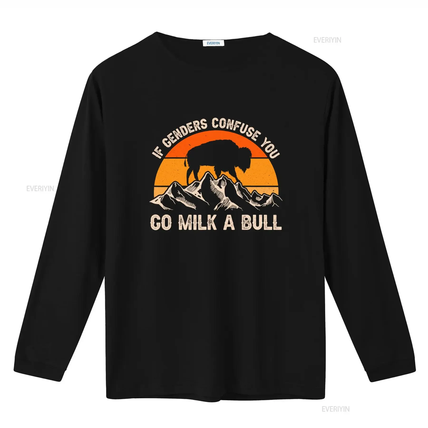 If Genders Confuse You Go Milk a Bull T Shirt Vintage Style with Bison and Mountain Design vintage Washed graphic