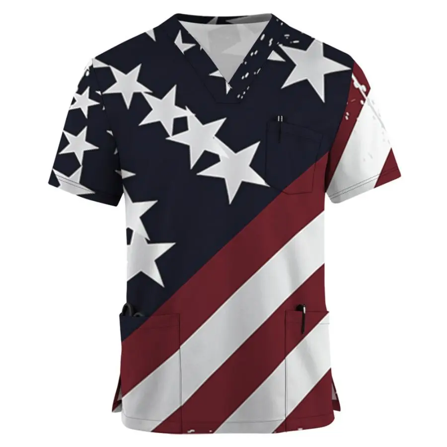 

Summer men's new American retro vintage vintage vintage American flag elements breathable V-neck workwear