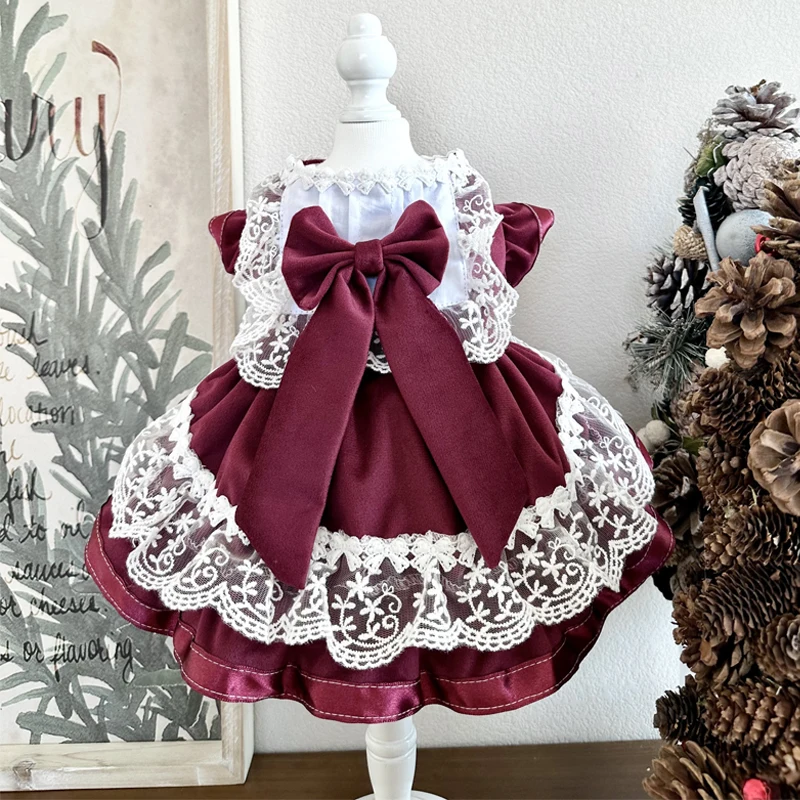 

2025 Winter New Puppy Dog Cats Clothing Retro Red Velvet Big Bow Princess Dresses For Small Medium Dog Poodle Pet Clothes Teddy