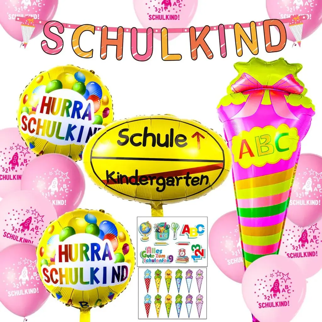 Ballonset 22 Art Pink Educatief ABC 123 met slinger, verjaardagsdecoratie voor meisjes, babyshower, feesthelium