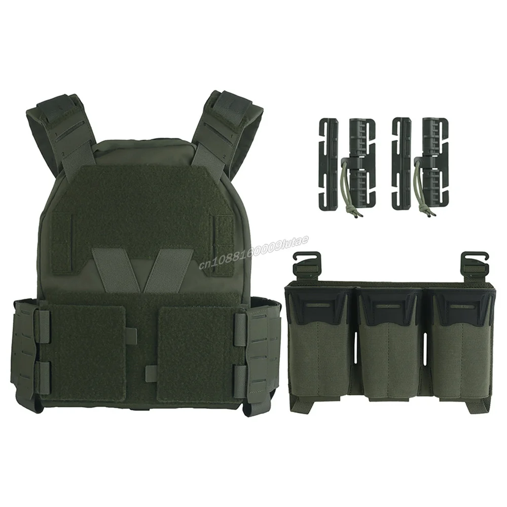 Taktische Sub-Zero Plattenträgerweste mit 5,56 Triple Mag Pincer Pouch, elastischem Cummerbund, Airsoft Molle, tarnfarbene Jagdweste