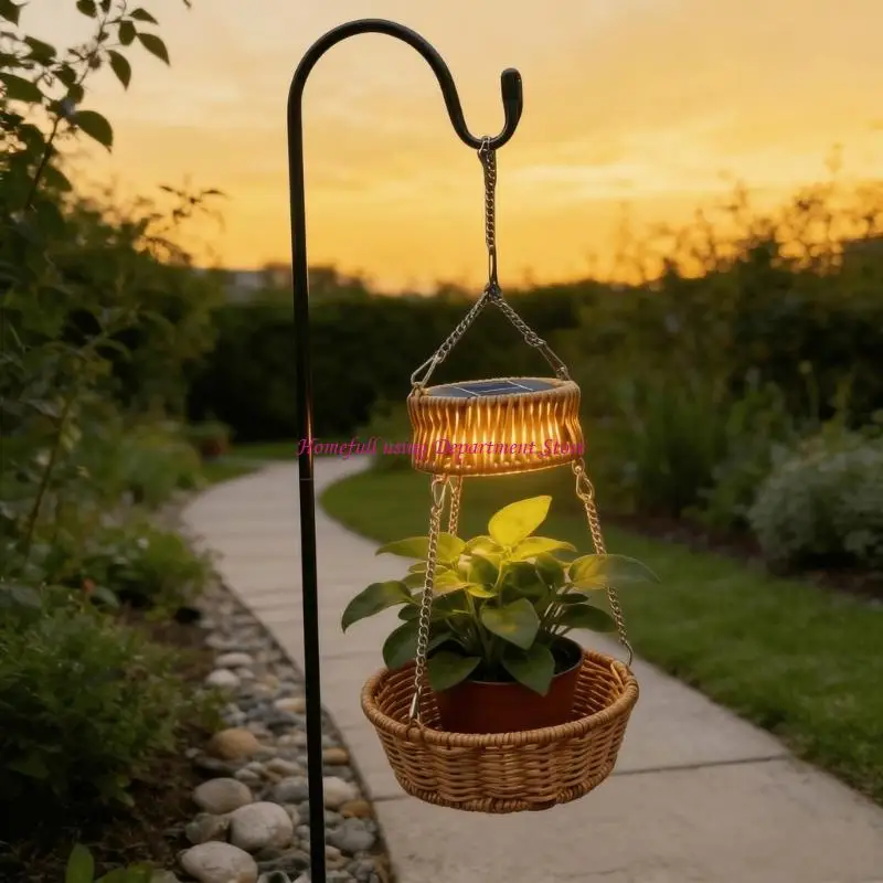  Solar Hanging Basket Light with Textured Two-Level Form for Balcony