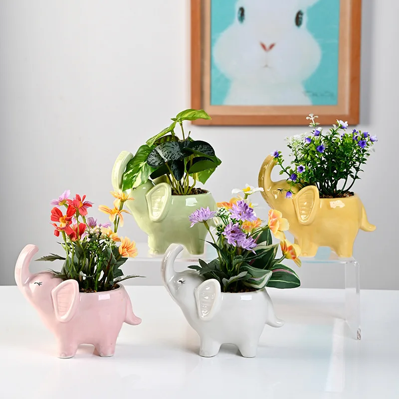 Ceramic Cartoon Animal Elephant Flower Pot Cute Animal Flower Pot Mini Succulent Cactus Flowerpot Home Living Room