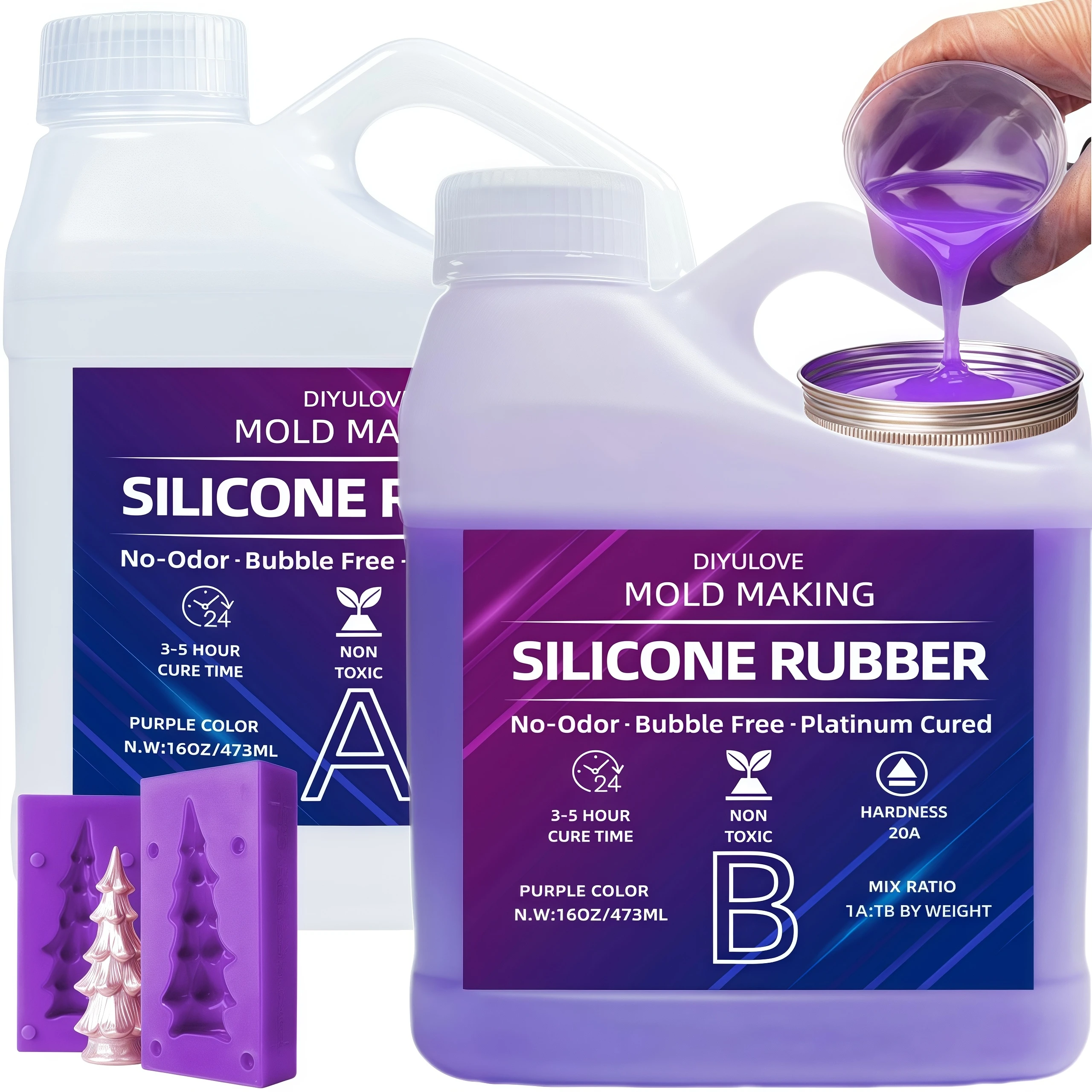 Purple 946ML/500ML Professional Silicone Rubber Kit for Jewelry Mold Making Plaster/Resin/Candle Molds