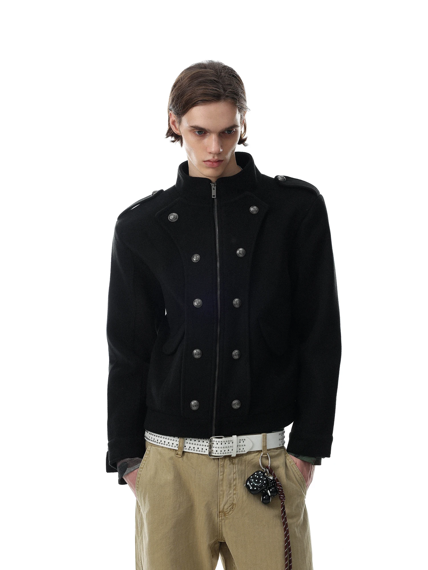 American Retro Double Button Napoleon Court Style Stand Collar Jacket Short Design Sense Outerwear for Men And Women