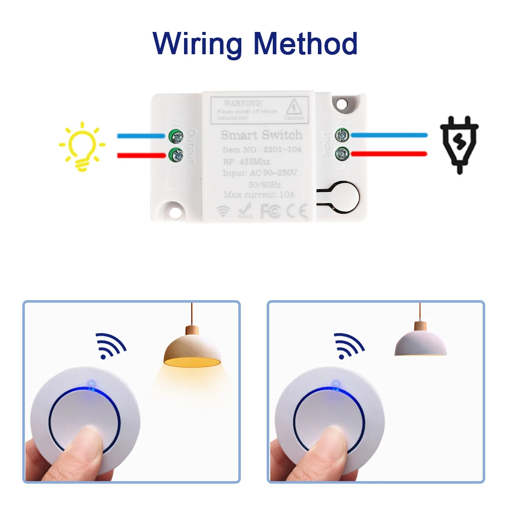 RF 433 Mhz Wireless Light Switch Push Button Wall Switch AC 110V 220V 230V 10A Radio Transmitter Remote ON OFF Led Electric Door