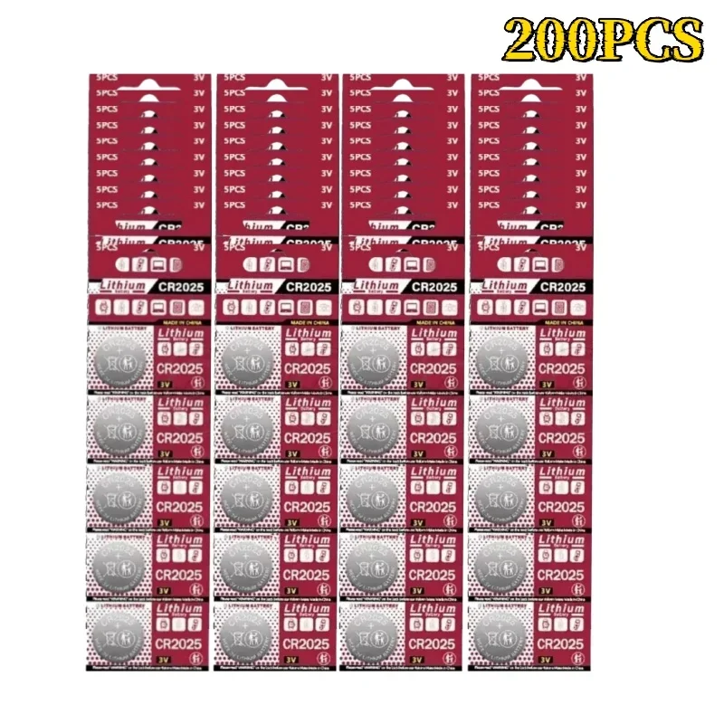 200PCS 3V CR2025 Lithium Button Battery DL2025 BR2025 5003LC LM2025 CR 2025 Coin Cell Watch Batteries for Toys Clock Compute