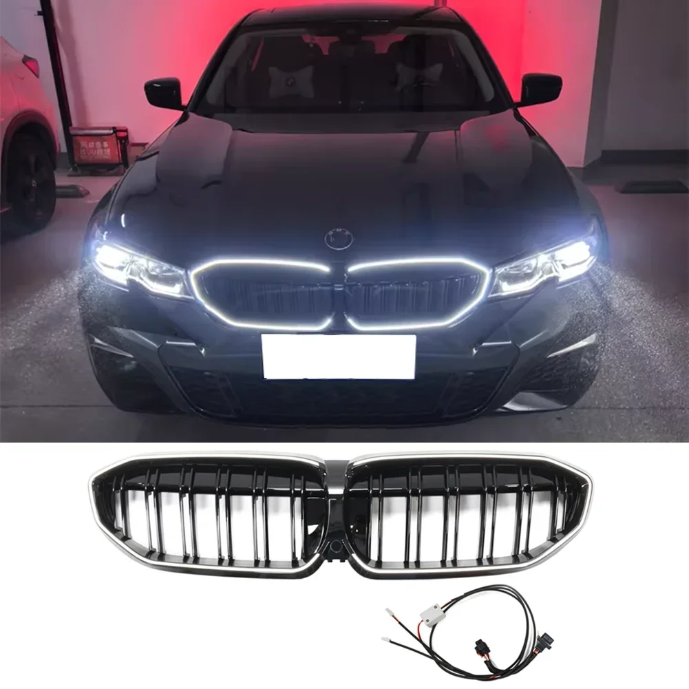 Double Line Front Racing Upper LED Grilles For BMW G20 G28 3 Series 320i 325i 330i M340i 325Li xDrive M LCI Grille 2019-2022