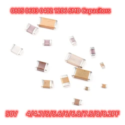 50pcs SMD 0805 0603 0402 1206 Chip Capacitors 50V 4/4.7/5/5.6/6/6.8/7.5/8/8.2PF 50V
