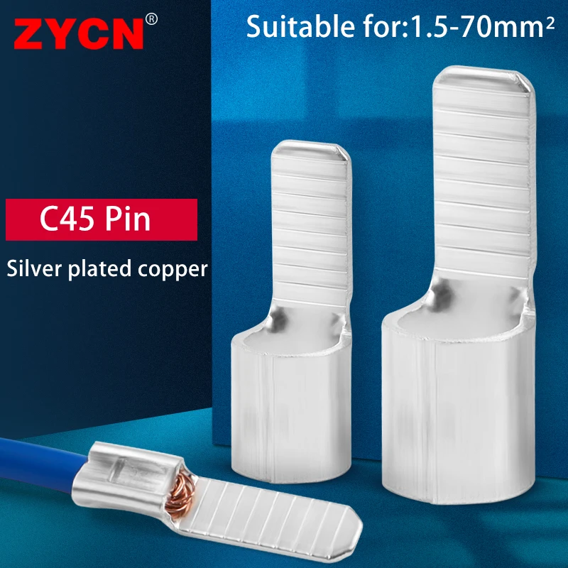 C45 Copper Tin Plated DZ47 Air Switch Circuit Breaker 1.5-70mm2 Plug Pin-Shaped Cable Wire Lug Crimp Terminal Electric Connector