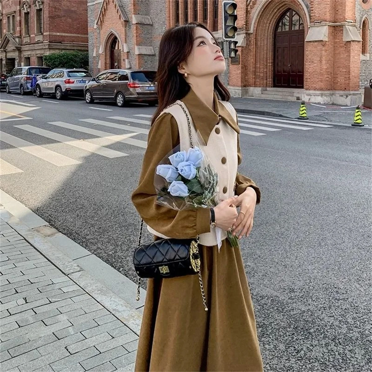 Trendy Fashion Long sleeved dress Women's suit Sense of design waistcoat fashion Long skirt two-piece set