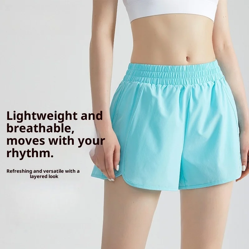Double-layer Sports Shorts Women's Outer Wear with Pockets Loose and Quick-drying Anti-light Running Fitness Shorts Summer