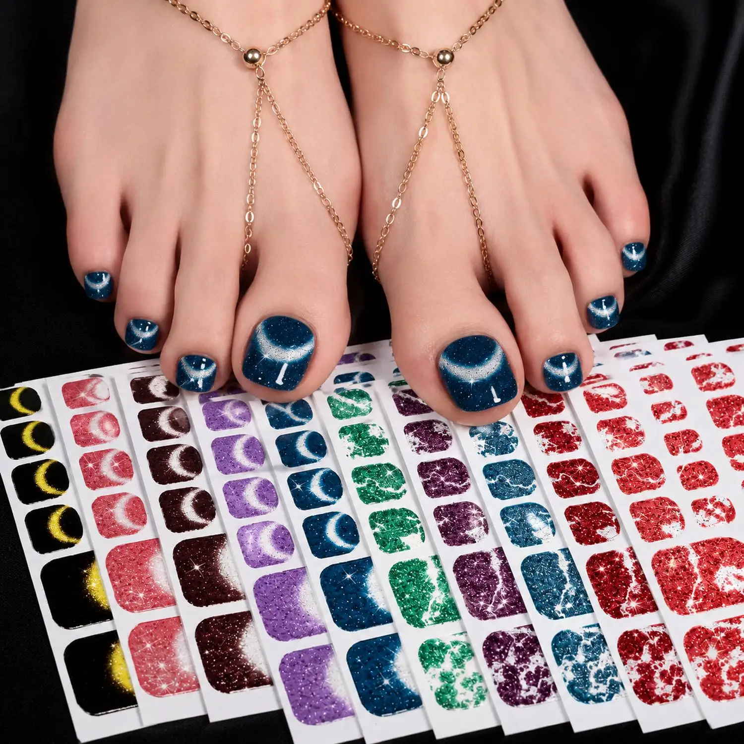 1Pc Shiny Moon Star Gradient Glitter Nail Sticker  Premium Glitter Fade Finish Nail Decal  Dynamic Dreamscape Style Nail Slider