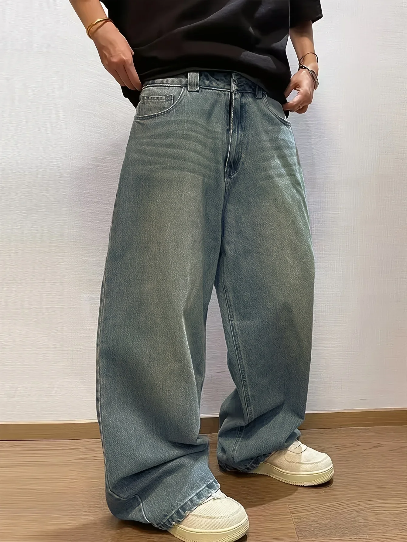 

Мужские однотонные неэластичные джинсовые брюки, которые можно стирать в машине, удобные и повседневные для ношения на все сезоны.