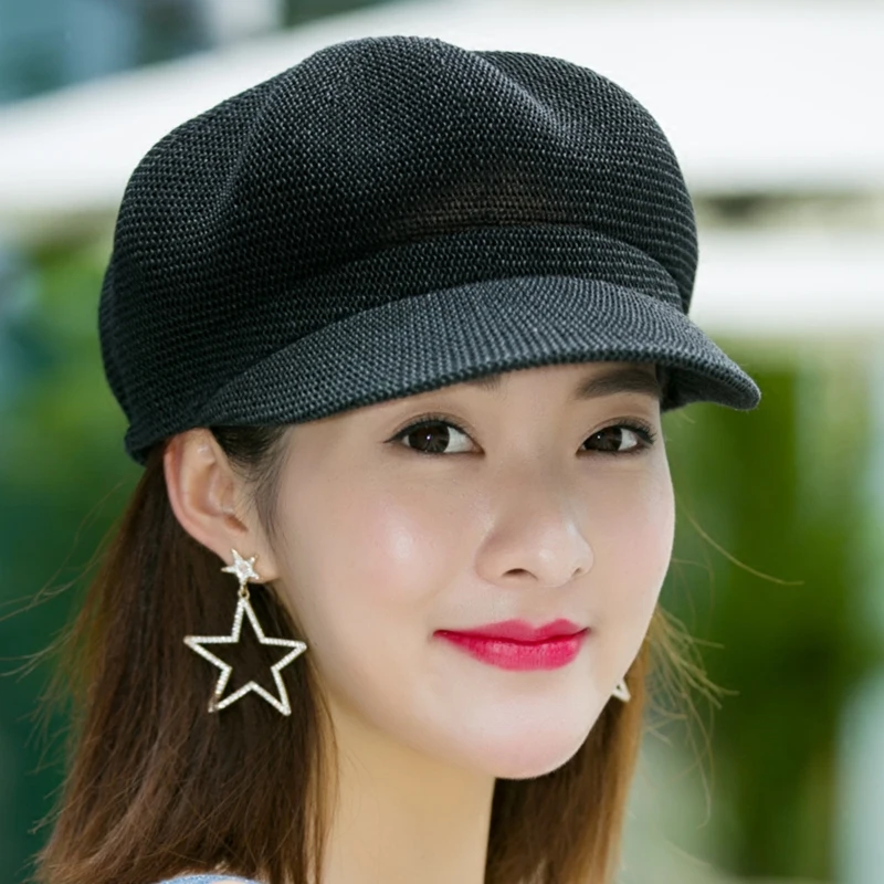 Ladies Summer Beret Travel Sun Hat Korean Version of The Wild Duck Tongue Octagonal Hat Straw Hat NetOctagonal Cap Straw Hat