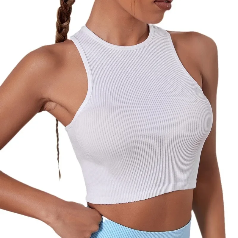 Women's Solid Ribbed Sports Camis Sleeveless Yoga Mini Vest Casual Bodycon Fitness Basic Tank Top Female High Street Wear