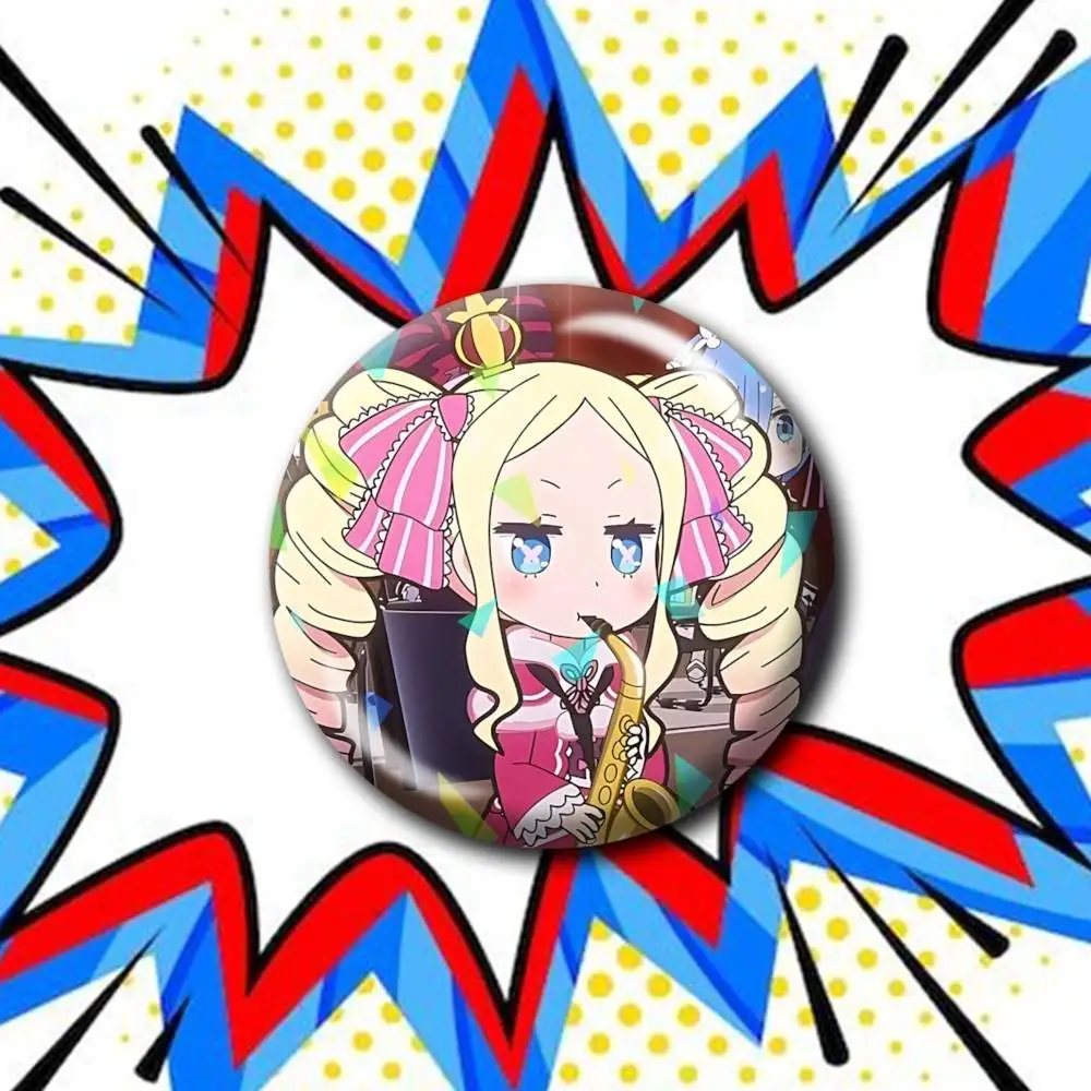 Beatrice Anime Isekai Quartet-S4 Customizable Round Brooch Pins, Personalized Badges With Broken Glass Design Fashion Accessory