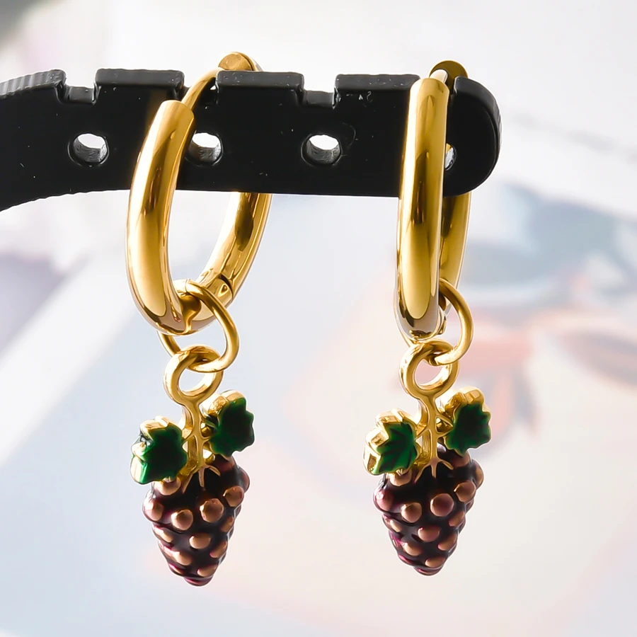 316 Edelstahl Stereoskopische Kawaii Enten-Erdbeer-Kirsch-Paprika Hängeohrringe für Damen und Herren Schmuck Piercing Geschenk – Detail 7