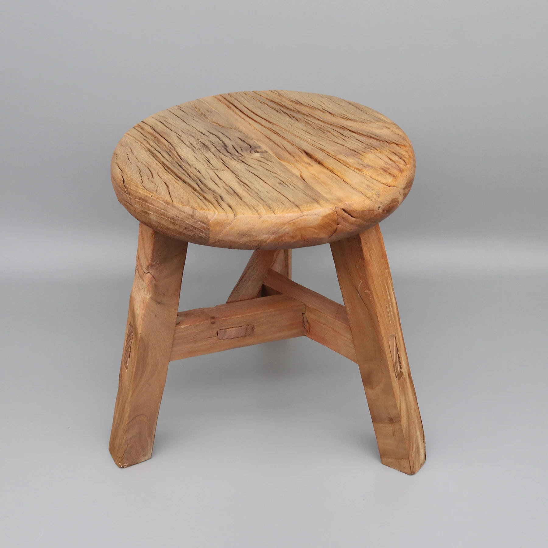 Small Round Stool made from Old Door Wood, Little Side Table, Sturdy Pedestal